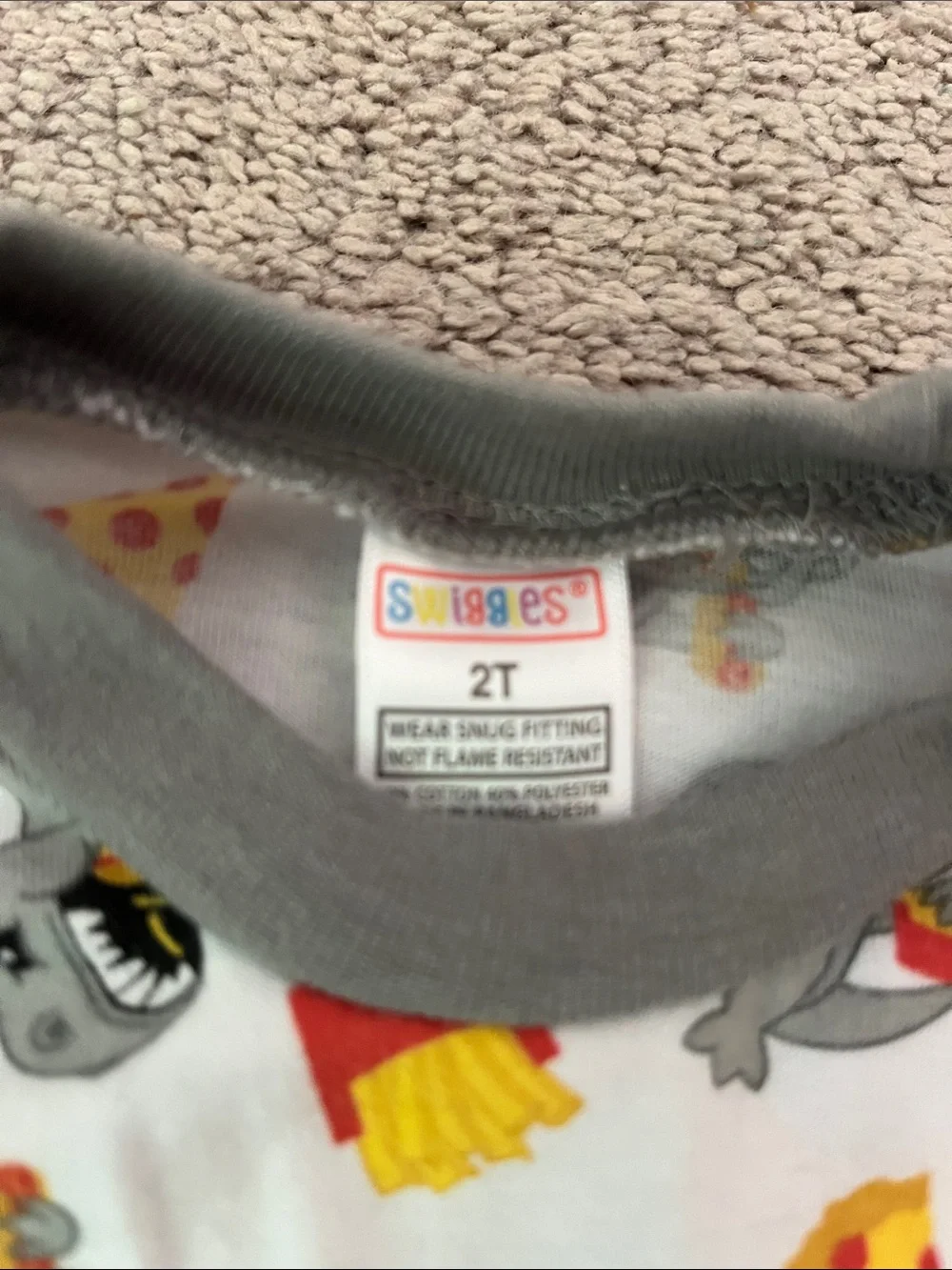 Swiggles White & Gray Dino and Pizza Kids Pajama Set